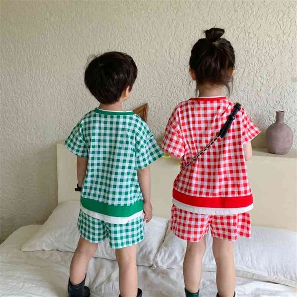 

summer kids plaid sets short baby girls clothes girl 210528, White