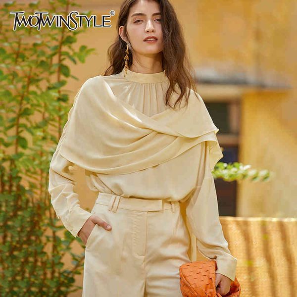 

casual ruched shirt for women stand collar long sleeve large size minimalist blouse female fall fashion 210524, White