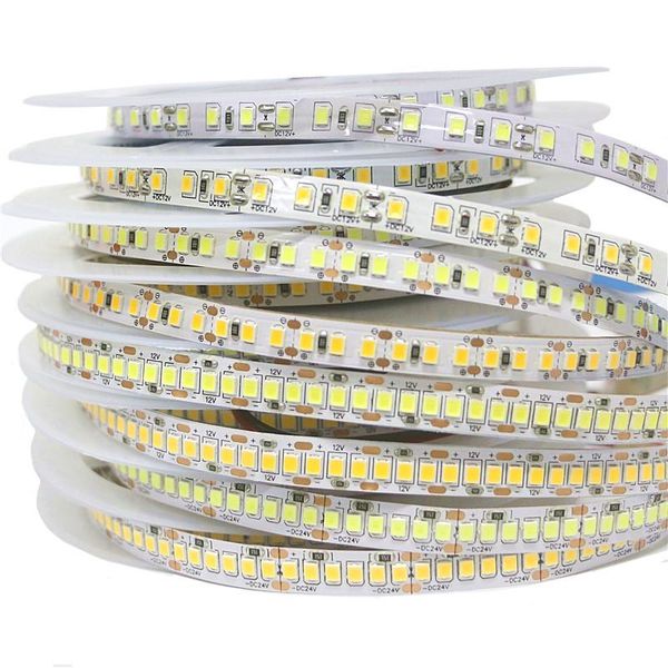 

strips led strip light 120/180/240 leds/m smd 2835 white warm 12v 24v not waterproof ip30 flexible tape rope 5m