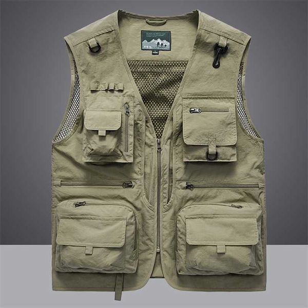 Homens de Verão Descarregando Vest Colete Tático Casual Masculino Masculino de Malha de Malha de Malha Sem Mangas Tools Colete Bolso 5xl 211119