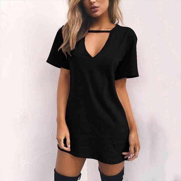 

women summer dress fashion v-neck short sleeve casual loose pure color beach black white mini dresses plus size, Black;gray