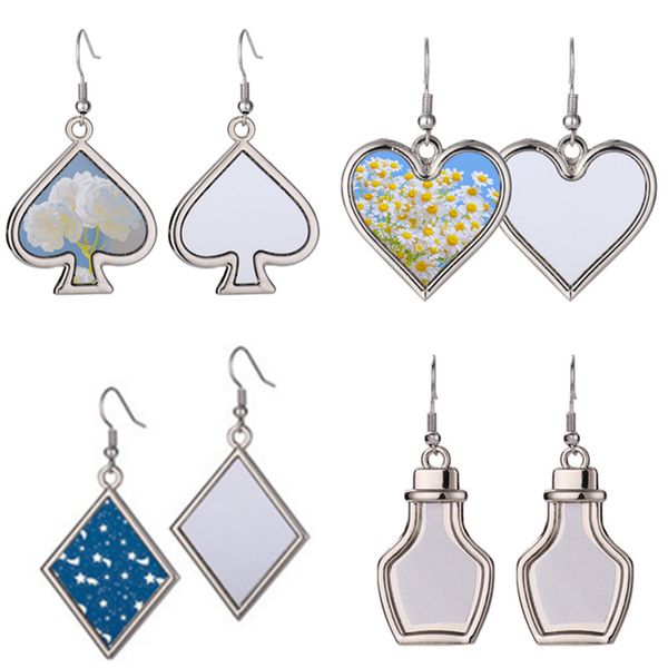 

creative thermal transter sublimation blank charm designer earrings heart club spade diamond square bottle diy silver women earring designer, Golden