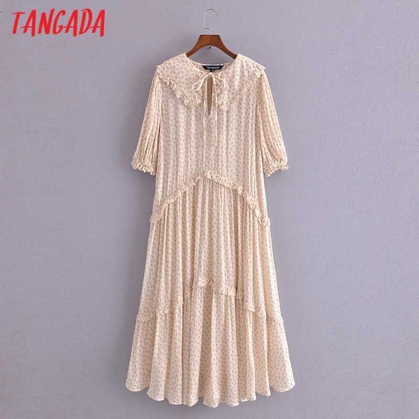 

tangada fashion women flowers print oversized collar long dress bow vintage ladies maxi dress 3h274 210609, Black;gray