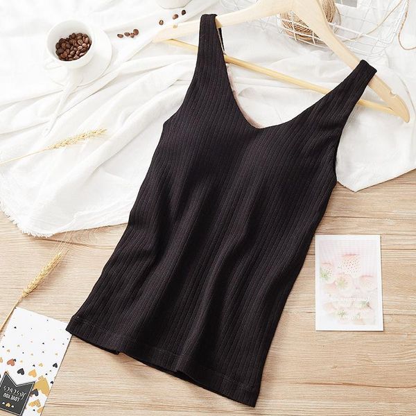 

camisoles & tanks women 2021 winter warm thick underwear female plus cashmere tight tank ladies body shape thermal stretch vest e276, Black;white