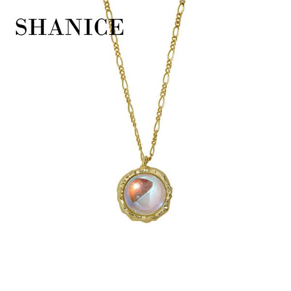 

cluster rings shanice s925 sterling silver round geometric micro-inlaid moonstone pendant necklace women fashion jewelry gifts for girl, Golden;silver