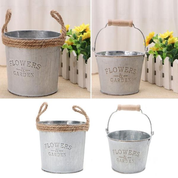 

vintage galvanised metal iron flower garden shabby vase pot barrel planter decor vases