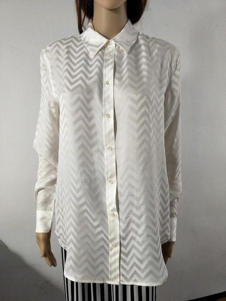 

100% real silk women long sleeve blouses satin wave women's & shirts, White