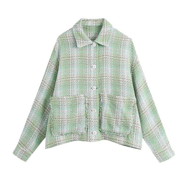 

women's jackets women 2021 fashion frayed trims oversized tweed jacket coat vintage long sleeve pockets female outerwear chic overshirt, Black;brown