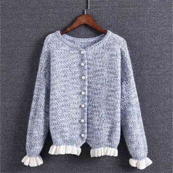 

women knitted cardigan coat autumn winter casual o-neck long sleeve crochet knit sweater female 210427, White;black