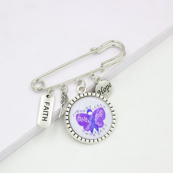 

wholesale hope faith cancer brooch fibromyalgia awareness brooches safety pins for women men jewelry, Gray