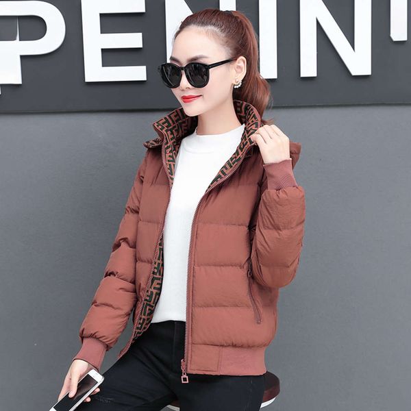 

down cotton padded women's short thickened warm double-sided hooded jacket, Black