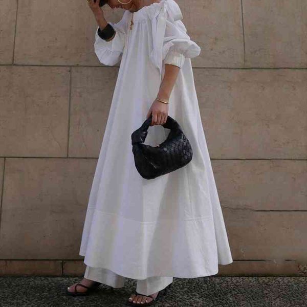 

off shoulder long sleeved maxi women dress length fashion a line dressing pullover plain style white color loose slim, Black;gray