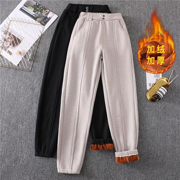 

women's pants & capris 5xl plus size winter trousers plush thick warm casual sweatpants elastic high-rise straight-leg mq0t, Black;white