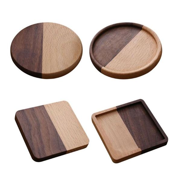 

mats & pads 2pcs solid durable wood coasters placemats heat resistant drink mat table tea coffee cup pad non-slip