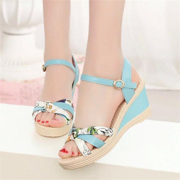 

summer female sandals korean version of the fish mouth wedge pattern roman open toe high heel women's shoes, Black