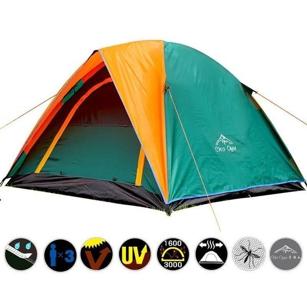 

3-4 person double layer camping tent with door outdoor waterproof awning 200x180x140cm for fishing party tents and shelters