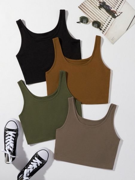 

4 pack solid tank y9do#, White