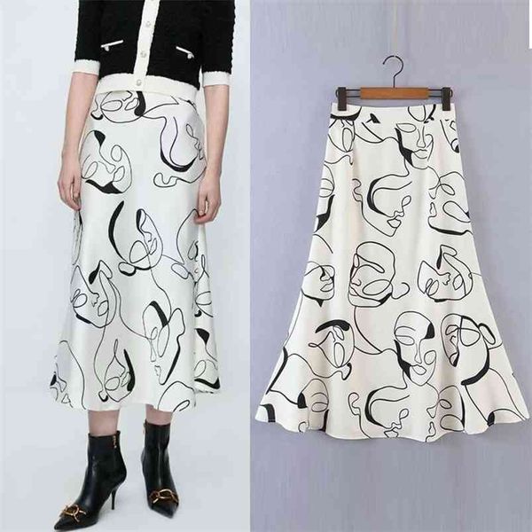 

women summer print a-line skirts fashion casual side zipper female elegant street sweet skirt clothes 210513, Black