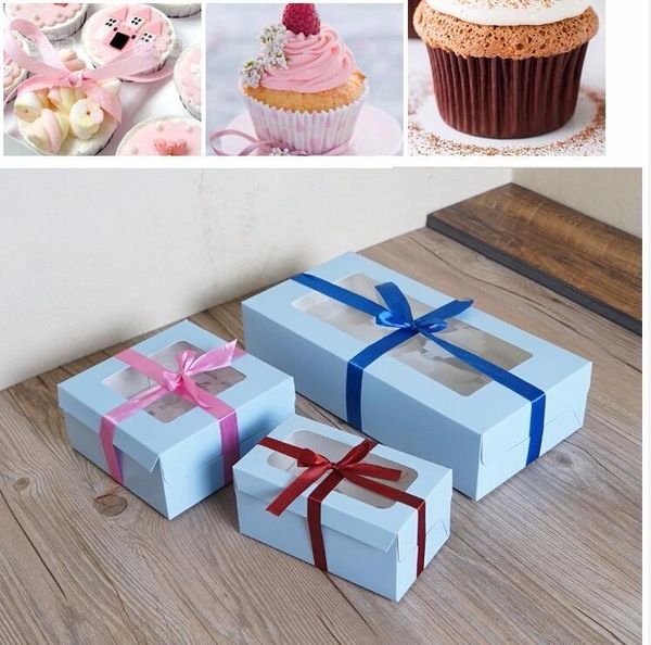 

gift wrap blue color window paper cup cake boxes wholesale package box for cupcake year