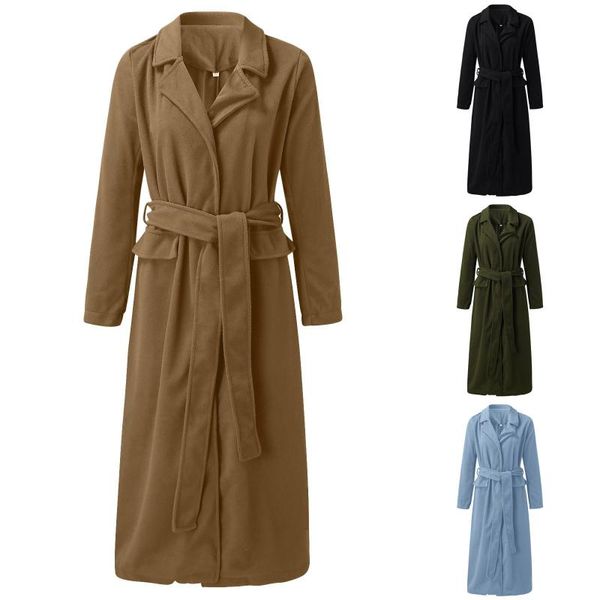 

women's trench coats women elegant long wool coat with belt pocket windbreaker sleeve chic outerwear ladies drop shoulder overcoat, Tan;black