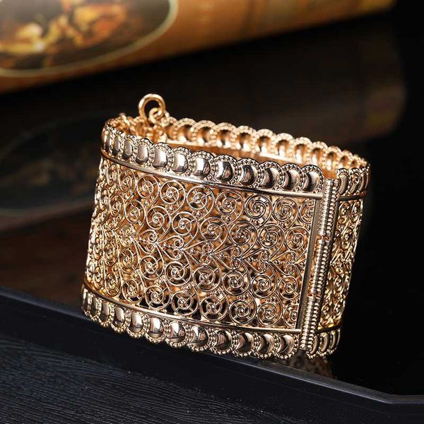 

bangle algeria trend zinc alloy bracelet women's wedding dress aftan ornamental flowers finely carved wide jewelry, Black