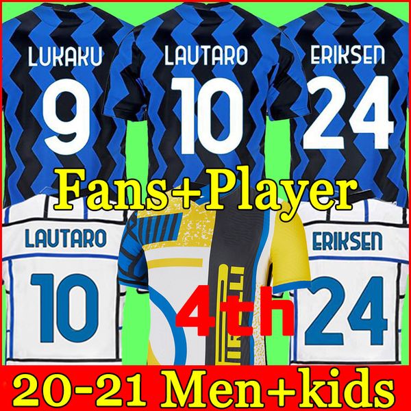 

inter 2020 2021 soccer jersey lukaku milan vidal barella lautaro eriksen alexis hakimi 20 21 football shirt uniforms men + kids kit 4th four, Black;yellow