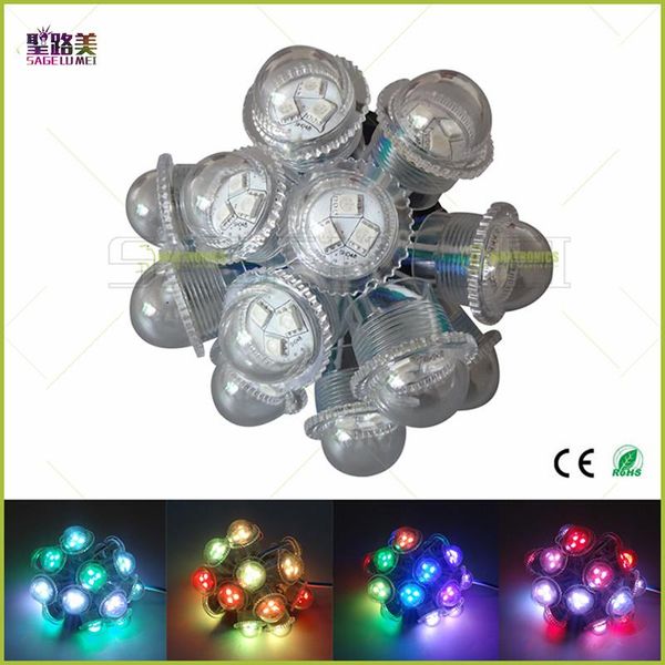 

30pcs dc12v ws2811 led module exposed point light 3 leds smd rgb chips waterproof ip67 diameter 26mm transparent cover modules