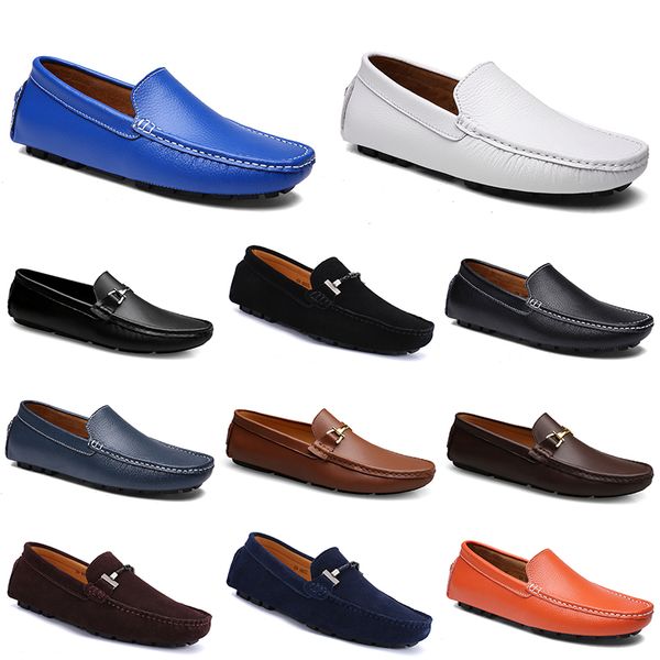 

leather doudou men casuals driving shoes breathable soft sole light tan blacks navys whites blues silvers yellows greys footwear all-match l, Black