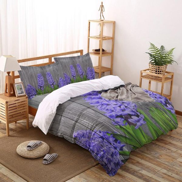 

vintage wooden texture purple flowers bedding set sheet linens duvet cover for bed pillowcase home sets