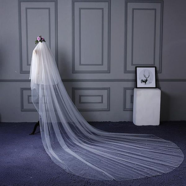 

bridal veils beautiful elegant long veil one layer 3m cathedral shallow ivory wedding with pearls bride accessories, Black