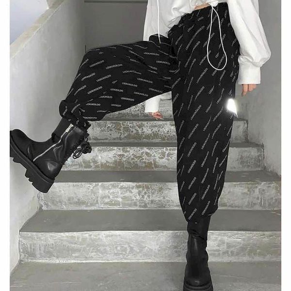 

women's pants & capris casual mesh pants, high waist gothic sweatpants, punk style, printed letters, fashion, spring and summer, 2021, Black;white
