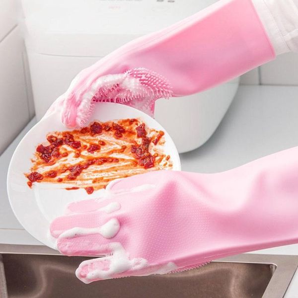 

1pair dishwashing cleaning gloves silicone rubber dish for household tool scrubber 2021 supplies clean kitchen glove car wa q0b3 disposable