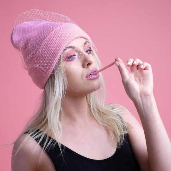

beanie/skull caps women veil knitted hat warm wool autumn winter retro street beanie mesh sport sun for ladies, Blue;gray
