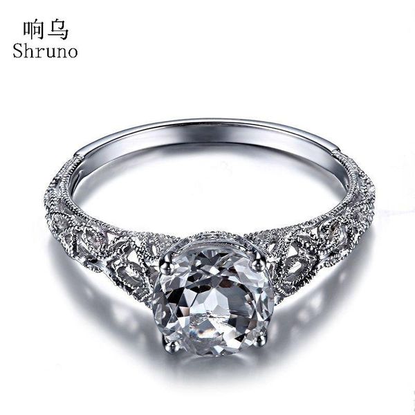 

cluster rings solid 10k white gold flawless round 8mm genuine natural z engagement wedding ring vintage jewelry anniversary, Golden;silver