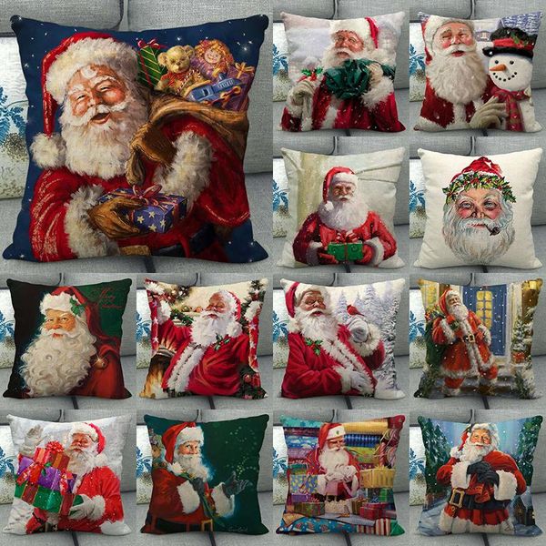 

cushion/decorative pillow 2022 year santa claus pattern print throw cushion cover cotton linen christmas sofa room home decor pillowcase