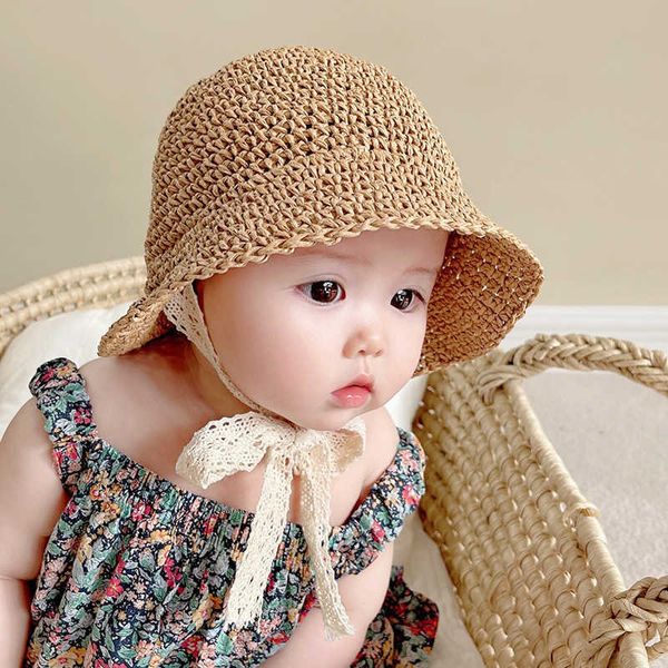 

children sunscreen cap summer beach girl straw fisherman korean baby sunshade 1-3 years old, Yellow