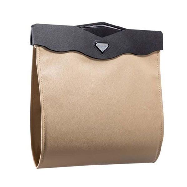 

other interior accessories n84f smart led car trash can waterproof garbage bag leather storage pocket leak reusable traveling portable