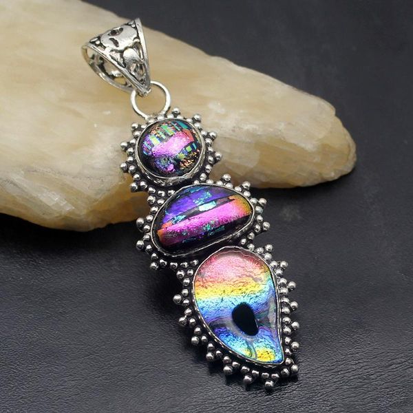 

charms hermosa jewelry attractive design rainbow dichroic glass silver color pendant necklace charm women men gifts 70cm dh18, Bronze;silver