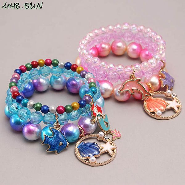 

girls bracelet jewelry childrens accessories ocean mermaid pendant children colored ackley beads b7929, Red;brown