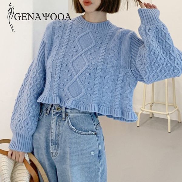

genayooa winter cashmere women sweaters and pullovers long sleeve harajuku sweater o neck knit jumper elastic offical lady 210417, White;black