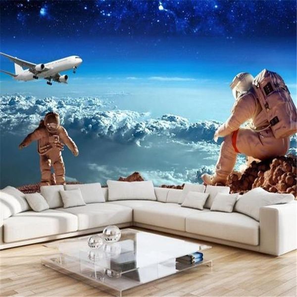 

wallpapers 3d stereo ceiling mural space universe wall murals children room starry sky planet wallpaper astronaut aircraft