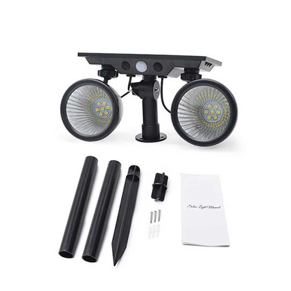 

lawn lamps solar powered lamp garden wall mounted ip65 waterproof illuminate abs yard easy install double heads body induction 4 modes