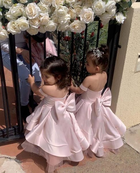 

pink flower girls' dresses for weddings off shoulder handmade big bow sash baby child birthday party gown first communion girl's, Red;yellow