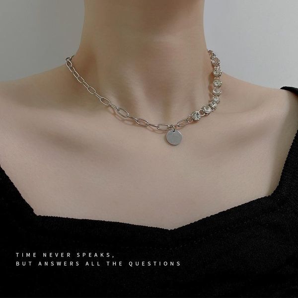 

chains rhinestone necklace woman chain women necklaces jewelry ladies pendant silver color vintage european stainless collares