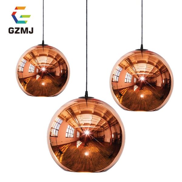 

modern plating copper mirror simple glass ball pendant lamp luster light led hanglamp home kitchen lights lampshade lamps