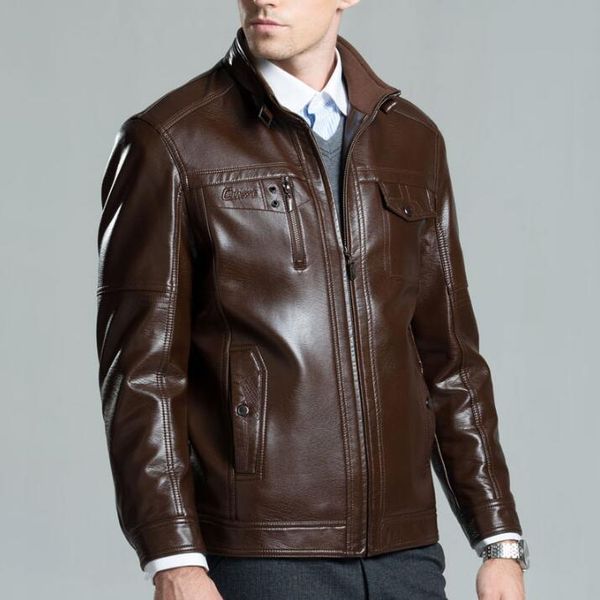 

men's fur & faux brand winter leather jacket business casual slim male clothes mens motorcycle jackets m-3xl, Black