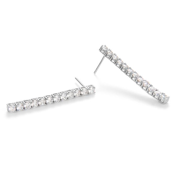 

real sterling silver tennis earrings 3mm round cubic zirconia 38mm dangle design solid 925 metal jewelry