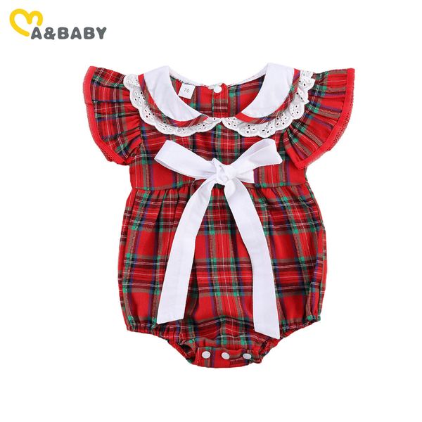 

0-18m christmas born infant baby girl romper red plaid ruffles jumpsuit peter pan collar bow year clothes 210515, Blue