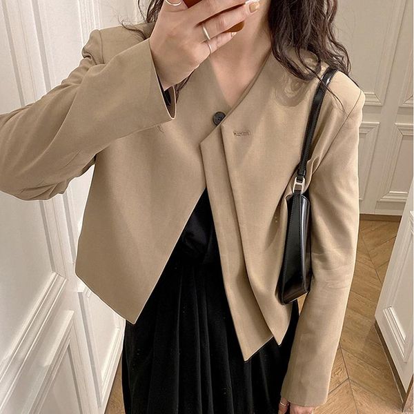 

women's jackets woman jacket autumn 2021 korean fashion elegant v-neck one button design chic stacking loose long-sleeved cardigan blaz, Black;brown