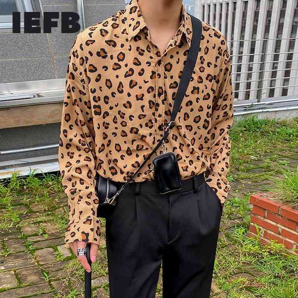 

iefb men's clothing leopard orint long sleeve shirt korean fashion spring causal big size loose 9y6590 210524, White;black